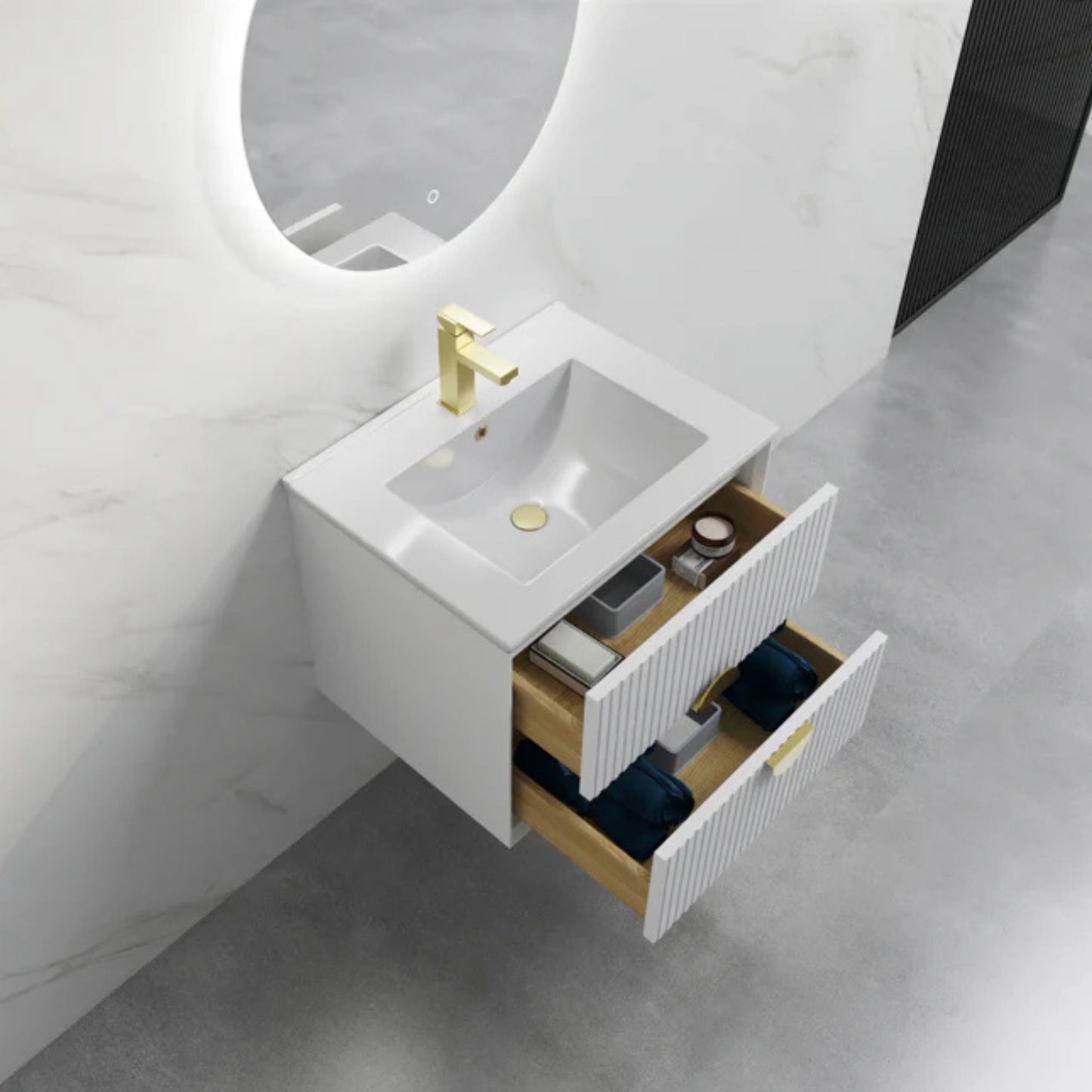 ELVA FLUTED WALL HUNG VANITY 600MM - WHITE