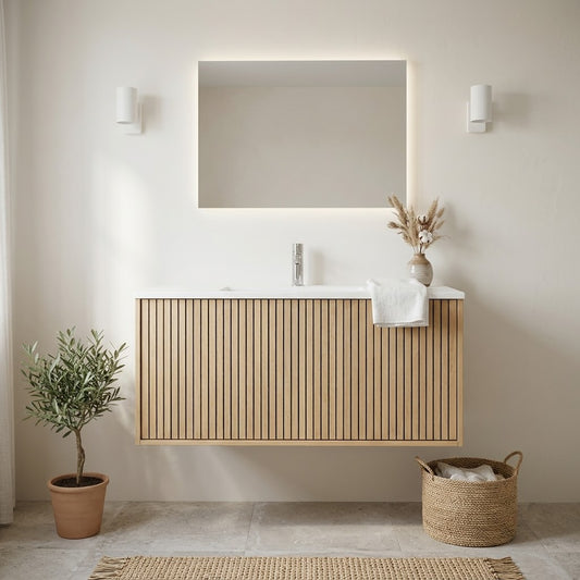 NORDI 900MM WALL HUNG FLUTED OAK VANITY | SINGLE DRAWER
