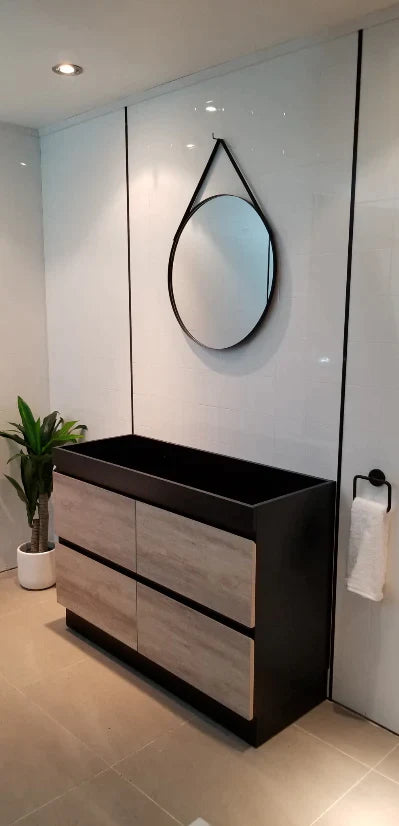 1500MM POLO BLACK AND LIGHT OAK PLYWOOD FLOORSTANDING VANITY DOUBLE BASIN - The Tile Collection™