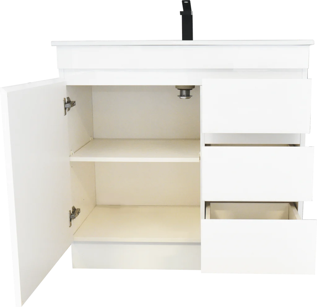 900MM MADRID WHITE GLOSS PLYWOOD FLOORSTANDING VANITY WITH CERAMIC TOP - The Tile Collection™