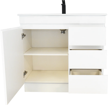 900MM MADRID WHITE GLOSS PLYWOOD FLOORSTANDING VANITY WITH CERAMIC TOP - The Tile Collection™