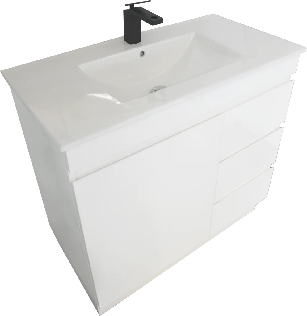 900MM MADRID WHITE GLOSS PLYWOOD FLOORSTANDING VANITY WITH CERAMIC TOP - The Tile Collection™