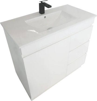 900MM MADRID WHITE GLOSS PLYWOOD FLOORSTANDING VANITY WITH CERAMIC TOP - The Tile Collection™
