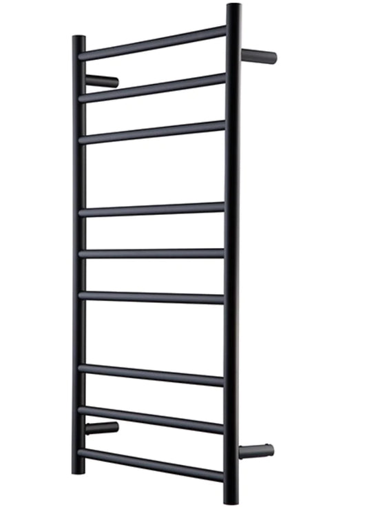 9 BAR ROUND HEATED TOWEL RAIL - MATTE BLACK 1200H*600W*110D