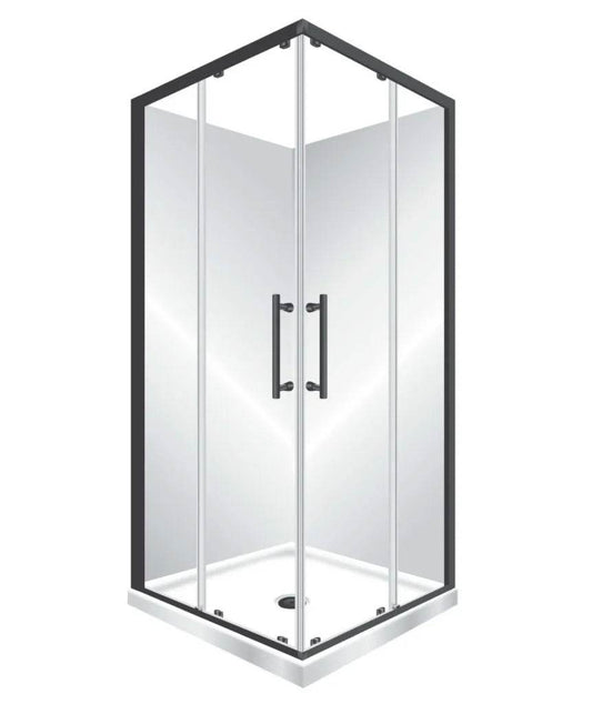 1000X1000MM SQUARE SLIDING DOORS SHOWER ENCLOSURE KIT - BLACK - The Tile Collection™