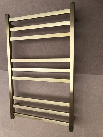 9 BAR SQUARE HEATED TOWEL RAIL - BRUSHED BRASS 1200H*600W*110D