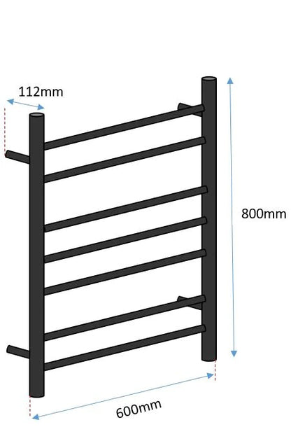 7 BAR ROUND HEATED TOWEL RAIL HTR 800H*600W- MATTE BLACK