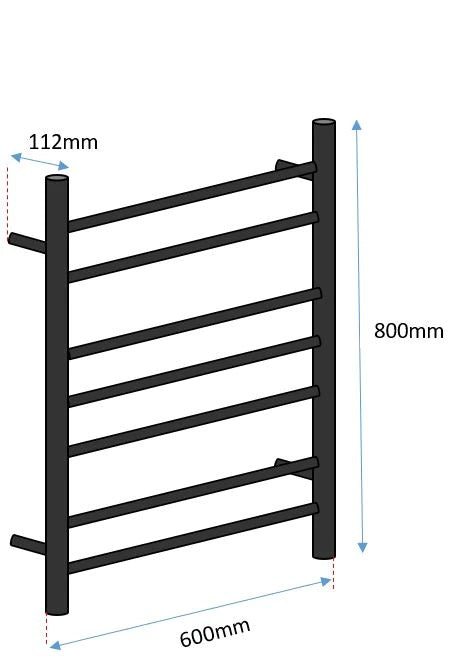 7 BAR ROUND HEATED TOWEL RAIL HTR 800H*600W- MATTE BLACK