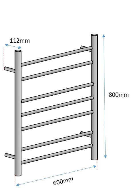 7 BAR ROUND HEATED TOWEL RAIL HTR 800H*600W*112D- CHROME