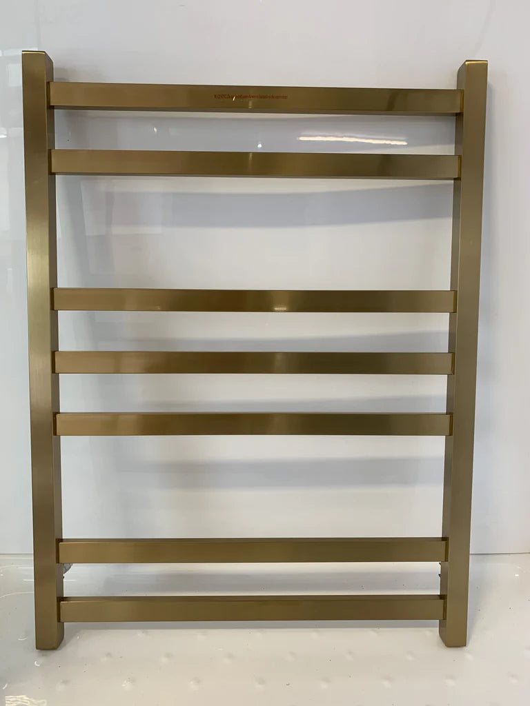 7 FLAT BAR SQUARE HEATED TOWEL RAIL HTR 800H*600W*120D- BRUSHED GOLD