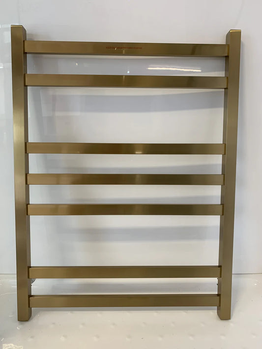 7 BAR SQUARE HEATED TOWEL RAIL - BRUSHED BRASS 800H*600W*120D