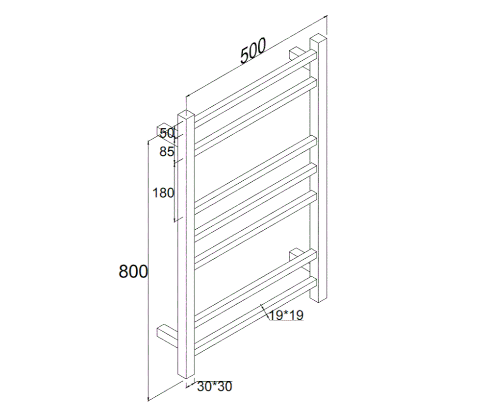 7 BAR SQUARE HEATED TOWEL RAIL HTR 800H*500W*120D- MATTE BLACK