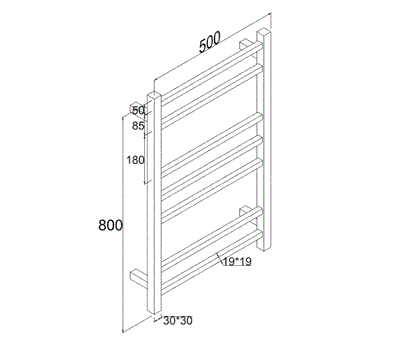 7 BAR SQUARE HEATED TOWEL RAIL HTR 800H*500W*120D- MATTE BLACK
