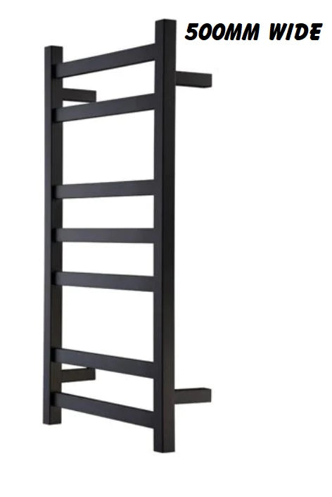 7 BAR SQUARE HEATED TOWEL RAIL - MATTE BLACK 800H*500W*120D