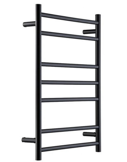 7 BAR ROUND HEATED TOWEL RAIL - MATTE BLACK 800H*600W*112D