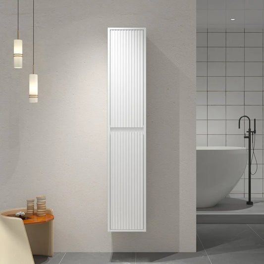 BILLY 1600MM WALL-HUNG TALL BATHROOM CABINET - FLUTED DESIGN, MATT WHITE