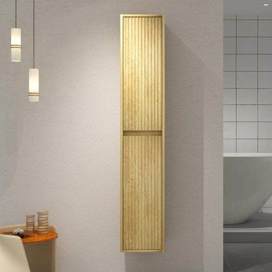 BILLY 1600MM WALL-HUNG TALL BATHROOM CABINET - FLUTED DESIGN, LIGHT OAK