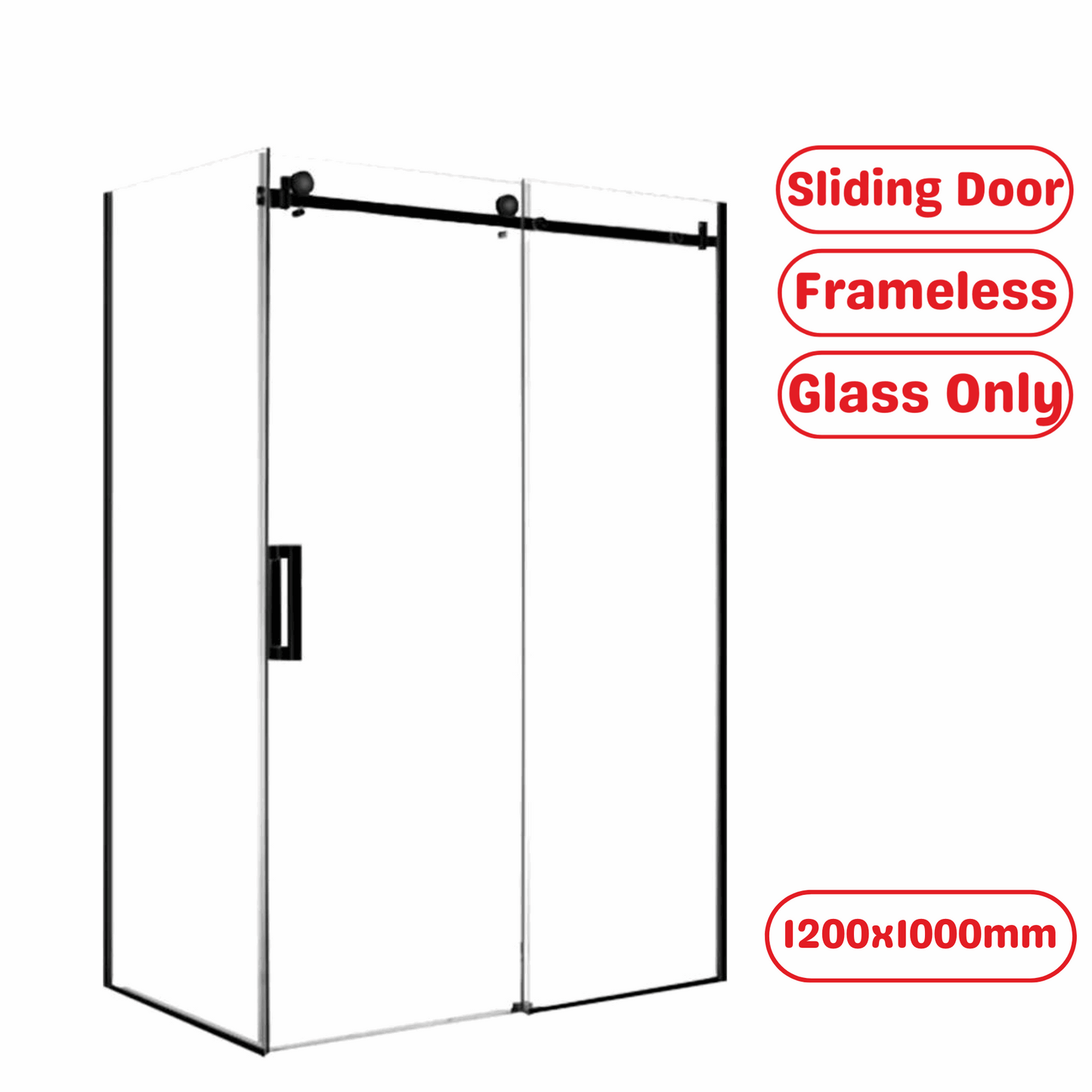 1200X1000MM FRAMELESS SLIDING DOOR SHOWER ENCLOSURE- BLACK - The Tile Collection™
