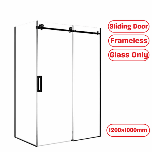 1200X1000MM FRAMELESS SLIDING DOOR SHOWER ENCLOSURE- BLACK - The Tile Collection™