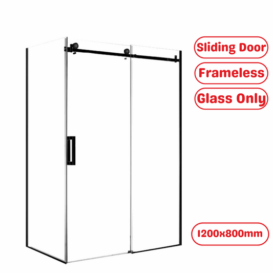 1200X800MM FRAMELESS SLIDING DOOR SHOWER ENCLOSURE- BLACK - The Tile Collection™