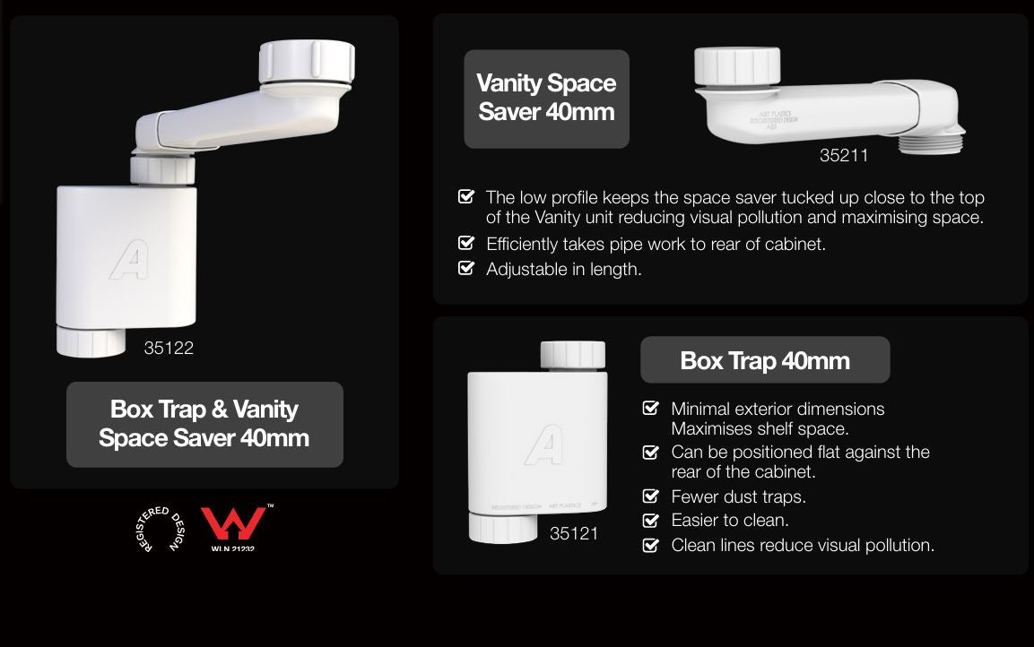 BOX TRAP & VANITY SPACE SAVER KIT 40MM - FOR COMPACT SPACES