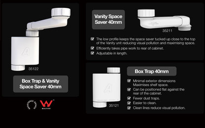 BOX TRAP & VANITY SPACE SAVER KIT 40MM - FOR COMPACT SPACES