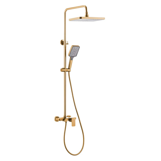 SQUARE 4 IN 1 SHOWER STATION WITH EXTERNAL MIXER - BRUSHED GOLD
