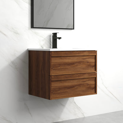 ASPEN WALNUT WALL HUNG VANITY 600MM | 2 DRAWERS, PLYWOOD FLOATING VANITY NZ