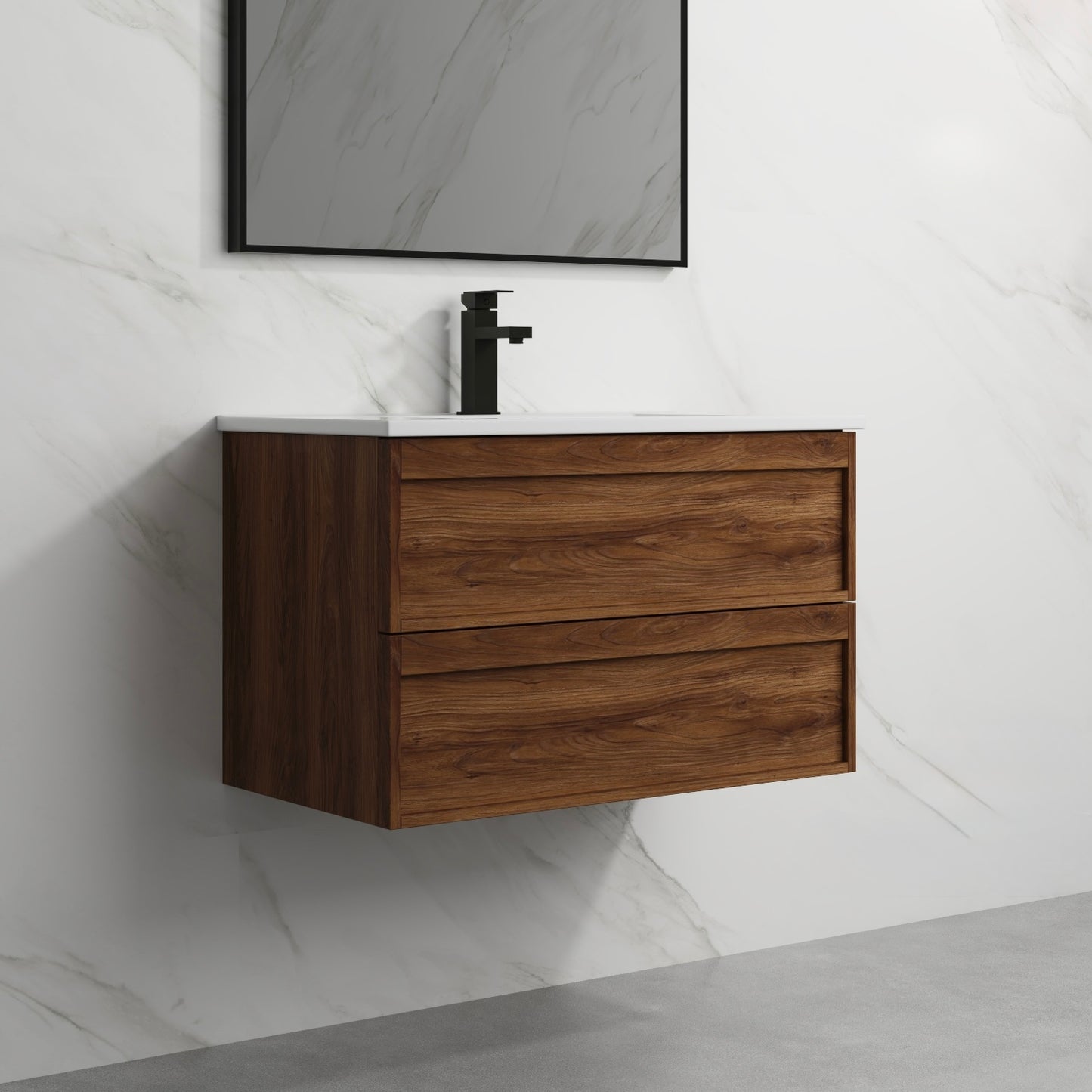 ASPEN WALNUT WALL HUNG VANITY 750MM | 2 DRAWERS, PLYWOOD FLOATING VANITY NZ