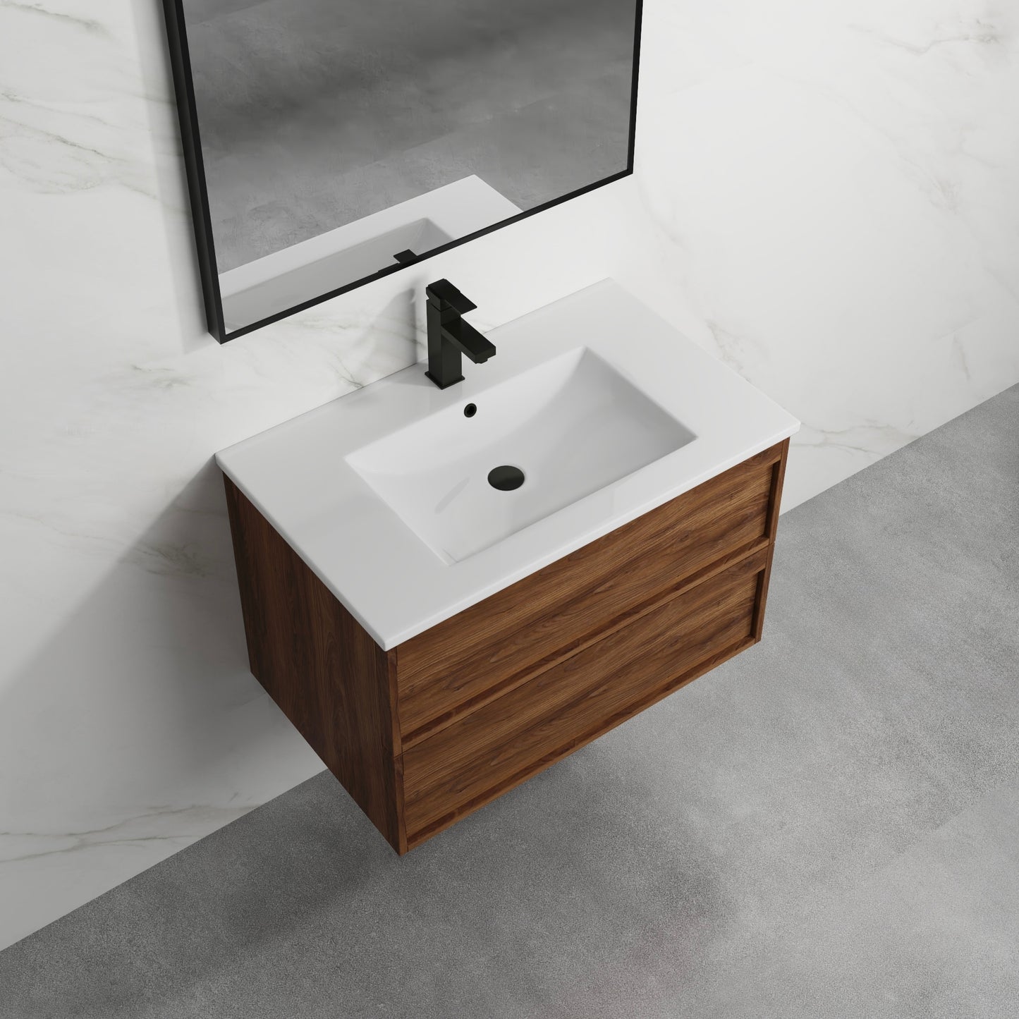 ASPEN WALNUT WALL HUNG VANITY 750MM | 2 DRAWERS, PLYWOOD FLOATING VANITY NZ