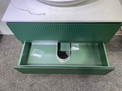 VERTO WILD 900MM PLYWOOD WALL HUNG VANITY - FOREST GREEN, FLUTED FRONT WITH CERAMIC TOP