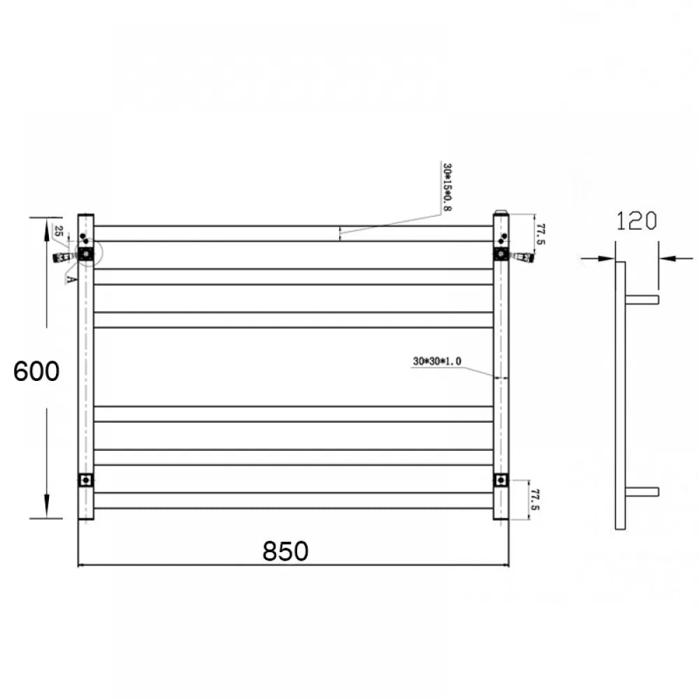 6 BAR 850MM WIDE SQUARE HEATED TOWEL RAIL 600H*850W*120D - CHROME - The Tile Collection™
