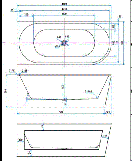 1700MM LEFT CORNER BACK TO WALL BATH IB (ONLINE ONLY)