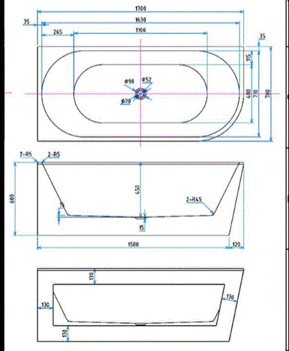 1700MM LEFT CORNER BACK TO WALL BATH IB (ONLINE ONLY)
