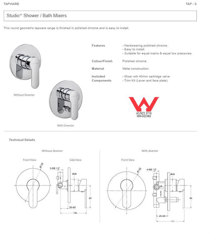 ENGLEFIELD STUDIO SHOWER AND BATH MIXER WITH DIVERTER - POLISHED CHROME