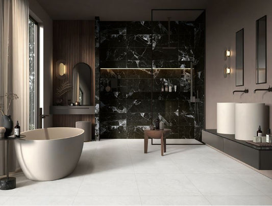 NOIR BLANC VEINS PORCELAIN MATTE TILE 600X600MM - $49/SQM