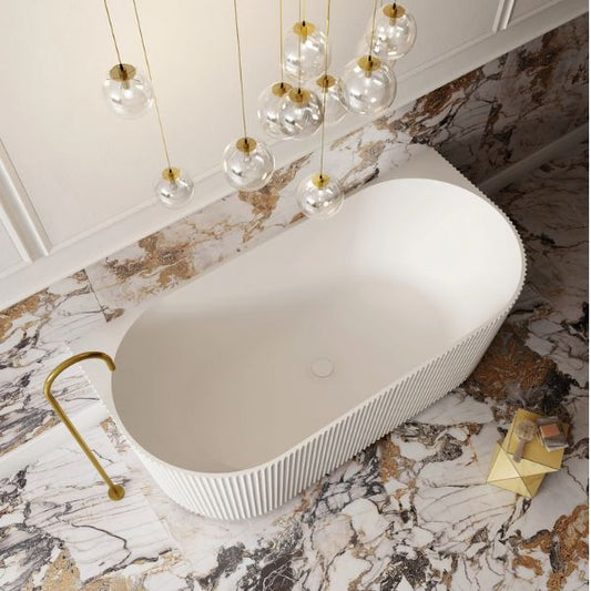 1700MM ZEPHYR FLUTED V-GROVE BACK TO WALL BATH - MATTE WHITE