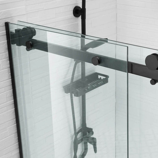 1200MM FRAMELESS SLIDING SHOWER DOOR GLASS- MATTE BLACK - The Tile Collection™
