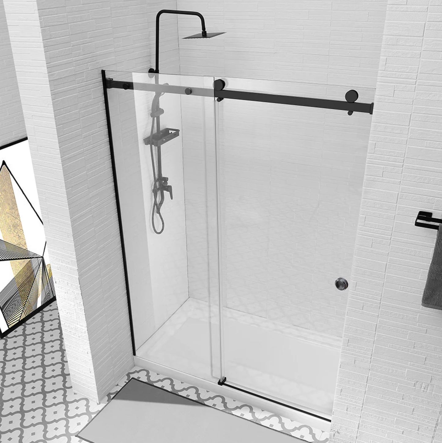 1600MM FRAMELESS SLIDING SHOWER DOOR- BLACK