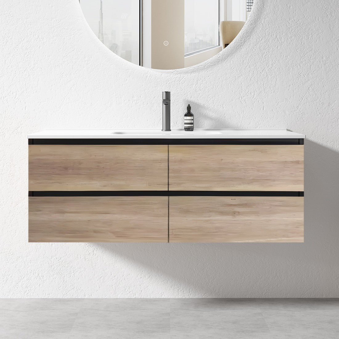 NELSON WALL HUNG VANITY | 1200MM | BLACK & LIGHT OAK | PLYWOOD| SINGLE BASIN - The Tile Collection™