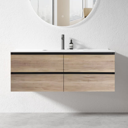 NELSON WALL HUNG VANITY | 1200MM | BLACK & LIGHT OAK | PLYWOOD| SINGLE BASIN - The Tile Collection™