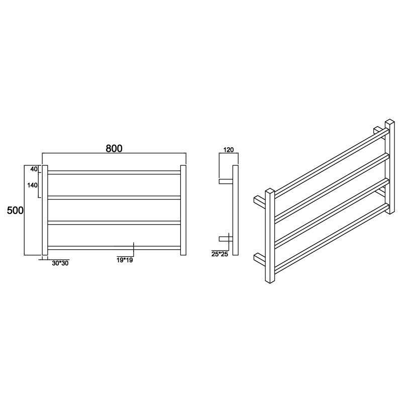 4 BAR 800MM WIDE HEATED TOWEL RAIL DN 500H*800W*120D - CHROME - The Tile Collection™