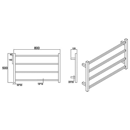 4 BAR 800MM WIDE HEATED TOWEL RAIL DN 500H*800W*120D - CHROME - The Tile Collection™