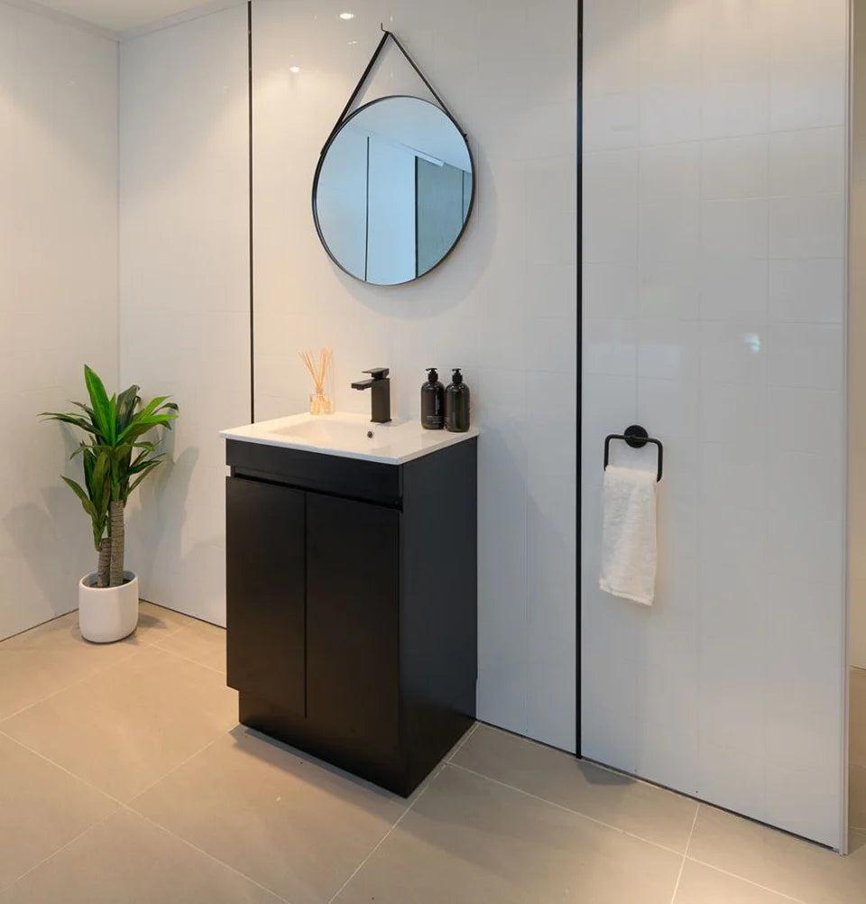 600MM MADRID DARK OAK PLYWOOD FLOORSTANDING VANITY WITH CERAMIC TOP - The Tile Collection™