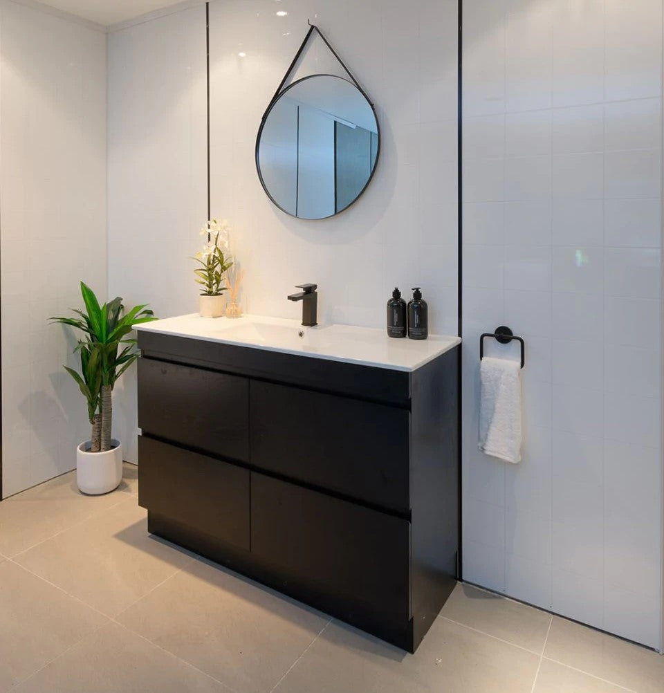 1500MM POLO DARK OAK PLYWOOD FLOORSTANDING VANITY SINGLE BASIN - The Tile Collection™