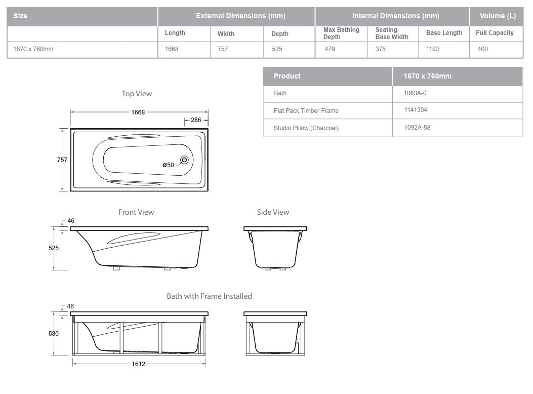ENGLEFIELD STUDIO II RECTANGULAR DROP IN BATH 1670X760MM - The Tile Collection™