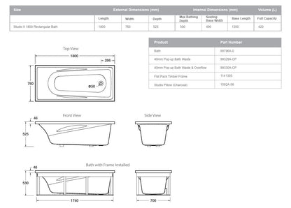 ENGLEFIELD STUDIO II RECTANGULAR DROP IN BATH 1800X760MM - The Tile Collection™