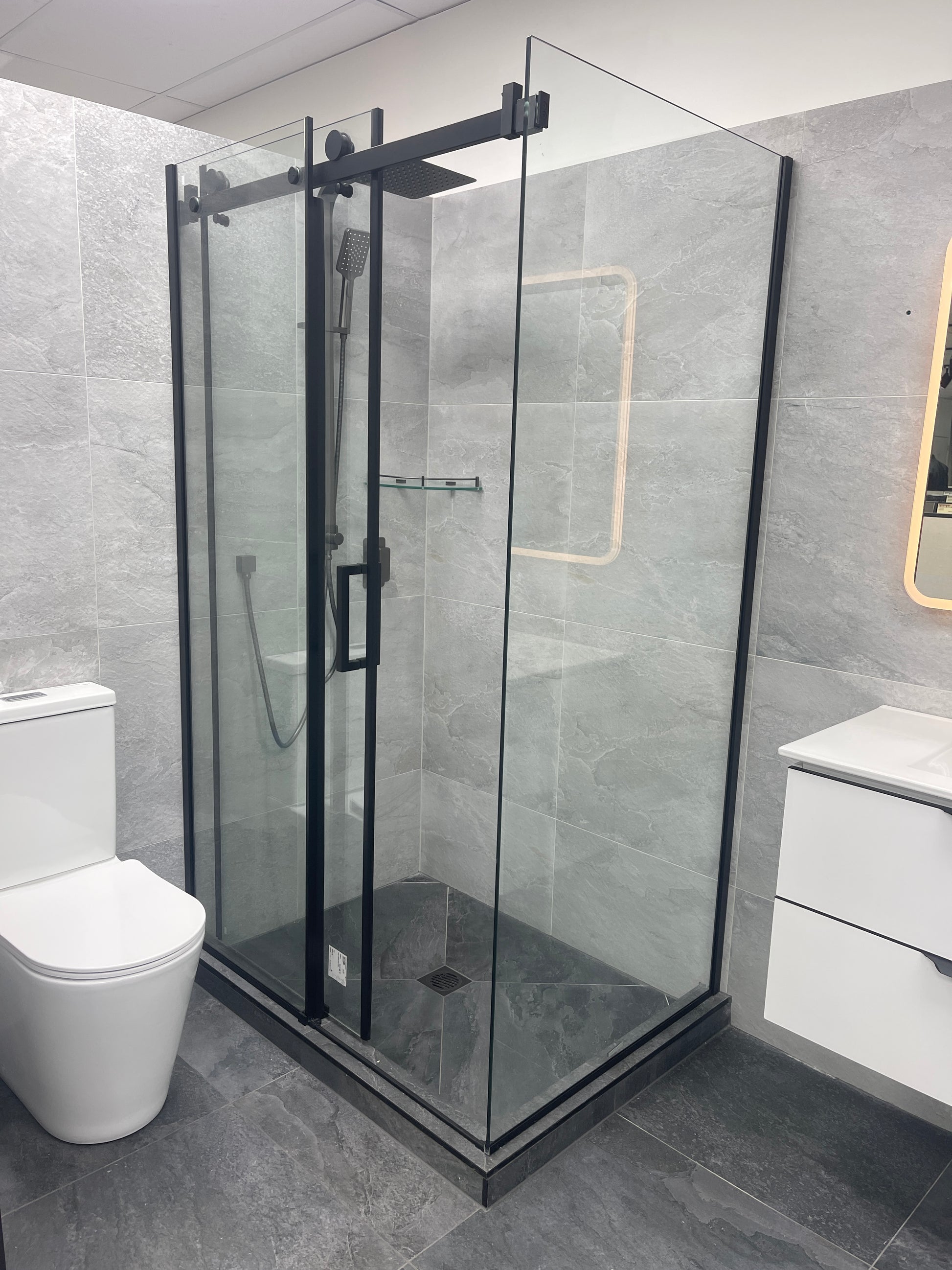 1200X1000MM FRAMELESS SLIDING DOOR SHOWER ENCLOSURE- BLACK - The Tile Collection™