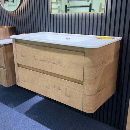 750MM BROOKLYN CURVED WALL HUNG VANITY | HONEY OAK