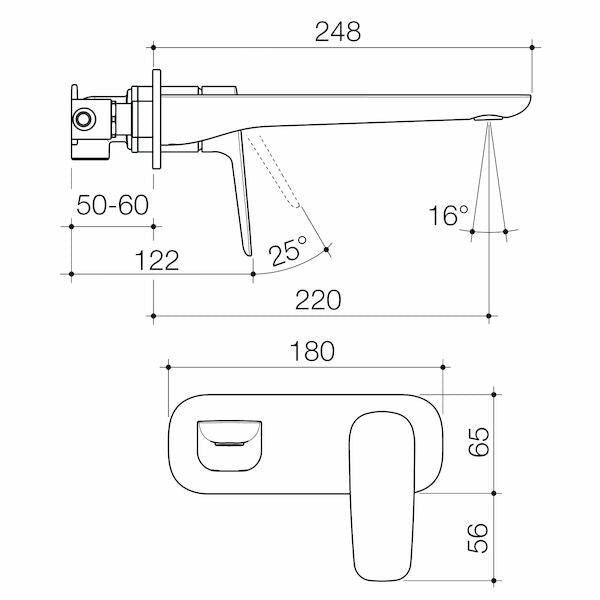 Caroma Contura® II Wall Basin/Bath Mixer 220mm Range - 5 Finishes | Lead Free